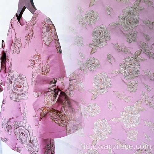 Kain Jacquard Metallic Pink Kotor untuk Pakaian